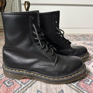 Dr. Martens Black Leather Lace-Up Boots with Yellow Stitching
